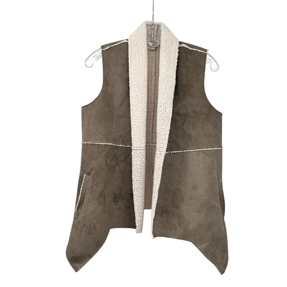 JACK Womens Faux Suede Vest Open Sherpa Lined Size Small Pockets